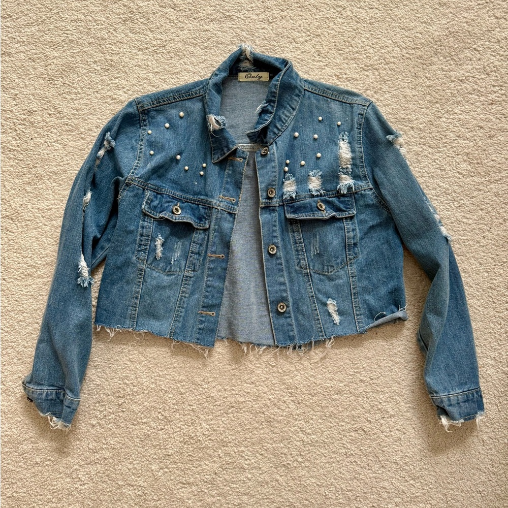 Blue Distressed Cropped Jean Jacket